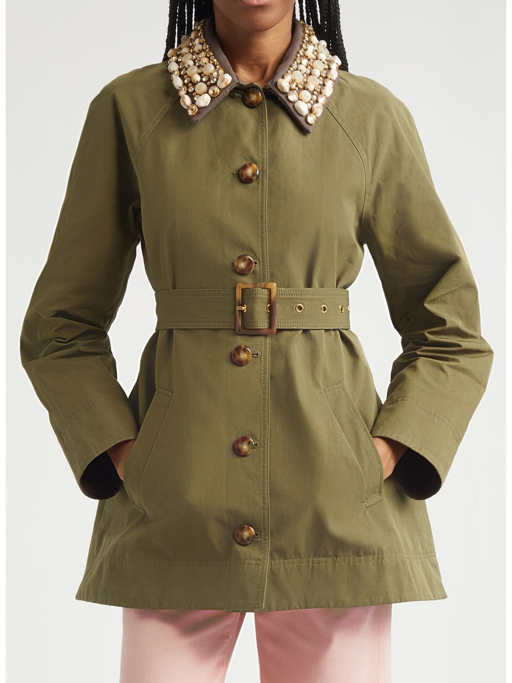 Veronica Beard Langham Dickey Coat Waxed Belted With Removable Collar Size Small